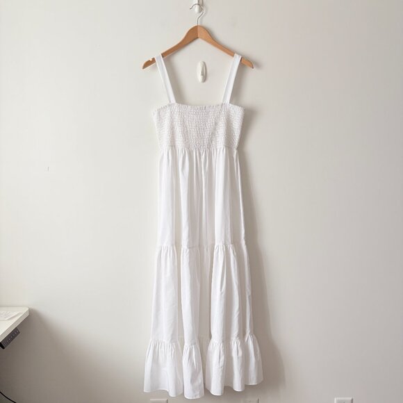Zara Voluminous Cotton Poplin Maxi Dress NWT Smocked White Size Medium - Picture 6 of 9